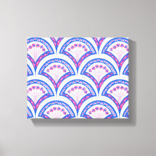 blauwe bloemendamaskpatroon canvas afdruk