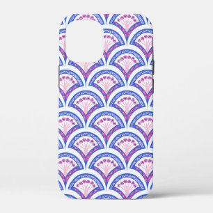blauwe bloemendamaskpatroon iPhone 12 mini hoesje