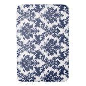 Blauwe bloemendamast op witte achtergrond badmat (Voorkant Verticaal)