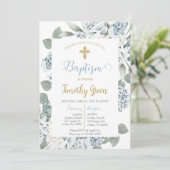 Blauwe bloemendoop uitnodiging l (Staand voorkant)