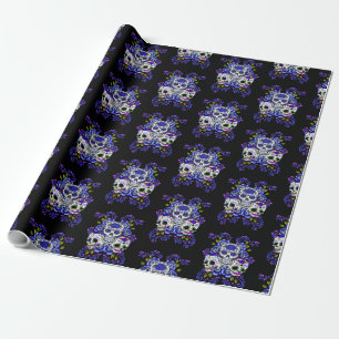 Blauwe bloemendrievoudige dag van de dode suikersc cadeaupapier