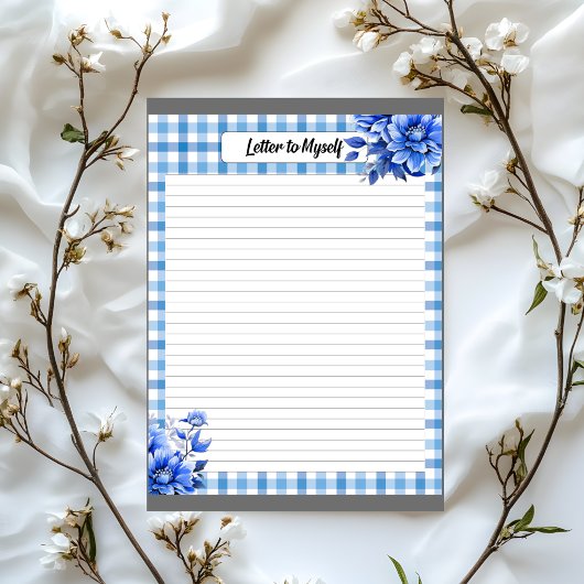 Blauwe Bloemengingham _ Brief aan mezelf Notitieblok