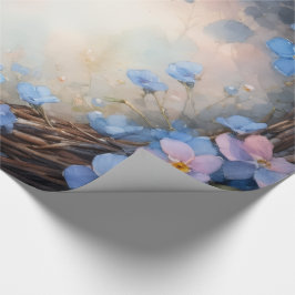 Blauwe bloemenkran waterverf cadeaupapier