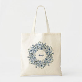 Blauwe bloemenkrans en boog gepersonaliseerd tote bag