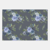 Blauwe Bloemenkrans Papieren Bladset van 3 Inpakpapier Vel (Voorkant 3)