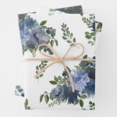 Blauwe Bloemenkrans Papieren Bladset van 3 Inpakpapier Vel (In situ)