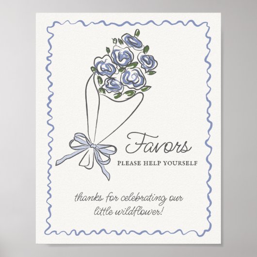 Blauwe Bloemenmarkt Frisse Bloemengunsten Teken Poster (Voorkant)