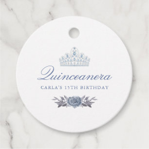 Blauwe bloemenquinceanera bedankjes labels