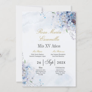 Blauwe bloemenquinceanera uitnodiging