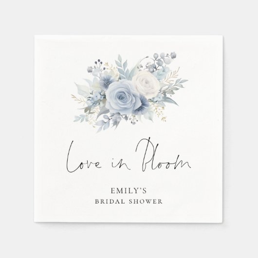 Blauwe bloemenschrift Love in Bloom Bruidsmeisjesf Servet (Voorkant)