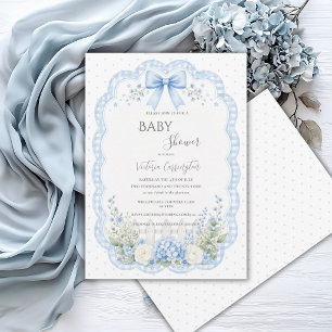Blauwe Bloemenslint Vintage Baby Shower Kaart