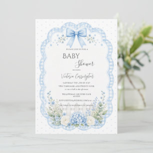 Blauwe Bloemenslint Vintage Baby Shower Kaart