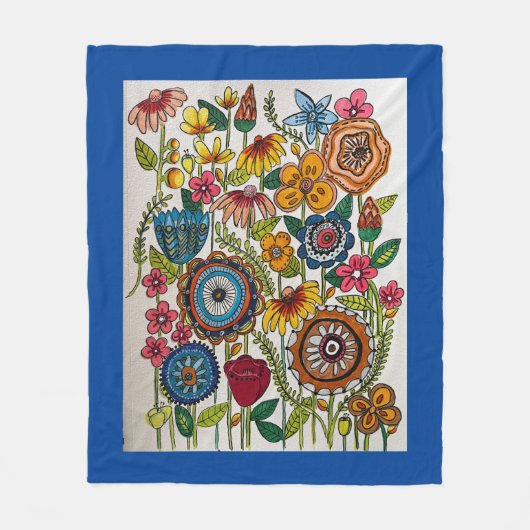 Blauwe bloementuin fleece deken (Voorkant)