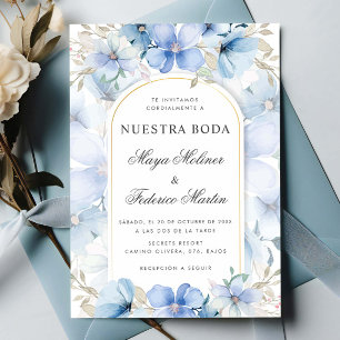 Blauwe Bloementuin Nuestra Boda Spaanse bruiloft Kaart