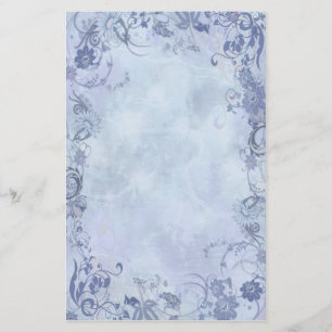 Blauwe bloemenwervelingen briefpapier