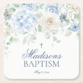 Blauwe Bloemhortensia Botanische Bloemen Doop Vierkante Kartonnen Onderzetter (Voorkant)