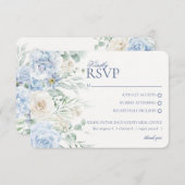 Blauwe Bloemhortensia Botanische bruiloft RSVP Informatiekaartje (Voorkant / Achterkant)