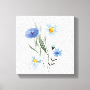 Blauwe Bloemige Aquarel Kunst Elegante Wilde Blo Canvas Afdruk