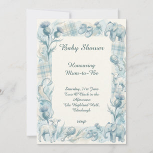 Blauwe bloemige babyshower uitnodiging