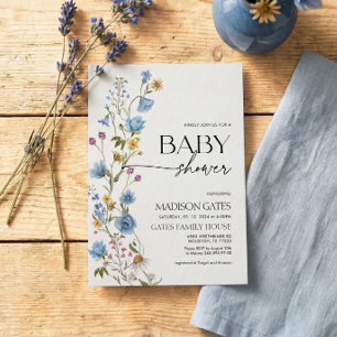 Blauwe bloemige babyshower uitnodiging