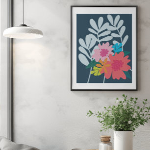 Blauwe bloemige botanische bloemen bos mooie kunst poster
