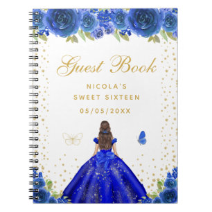 Blauwe Bloemige Bruine Haren Prinses Sweet Sixteen Notitieboek