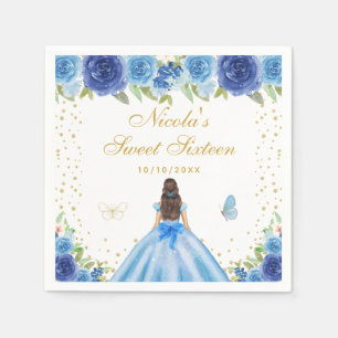 Blauwe Bloemige Bruine Haren Prinses Sweet Sixteen Servet
