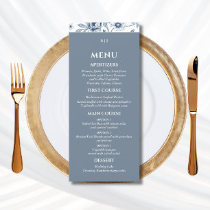 Blauwe Bloemige Chinoiserie Christelijke Trouwmenu Menu