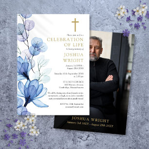 Blauwe Bloemige Christelijke Herdenkings Funeral F Kaart