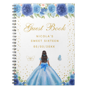 Blauwe Bloemige Donkere Huid Prinses Sweet Sixteen Notitieboek