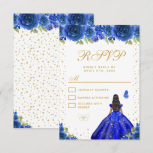 Blauwe Bloemige Donkere Huid Prinses Sweet Sixteen RSVP Kaartje