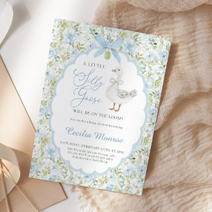 Blauwe Bloemige Dwaas Ganzje Vintage Baby Shower Kaart
