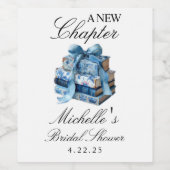 Blauwe Bloemige Een Nieuw Hoofdstuk Bruidsdouche Wijn Etiket (Enkel label)