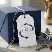 Blauwe bloemige Eid Mubarak cadeautag Elegante isl