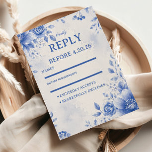 Blauwe Bloemige Elegante Waterverf RSVP Kaartje