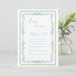 Blauwe Bloemige Fantasievolle Baby Shower Kaart