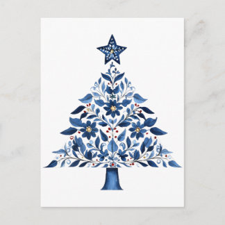 Blauwe Bloemige Folk Art Kerstboom Briefkaart