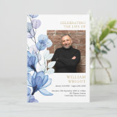 Blauwe Bloemige Herdenkingsdienst Funerair Order O Programma (Staand voorkant)