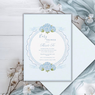 Blauwe Bloemige Hortensia Elegante Baby Shower Kaart