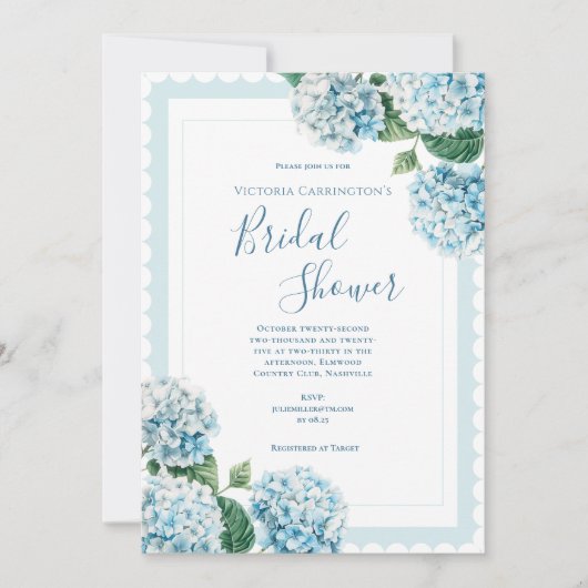 Blauwe Bloemige Hortensia Elegante Bruiloft Feest Kaart (Voorkant)