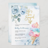 Blauwe Bloemige IJscrème Lepel Bruidsshower Kaart (Voorkant / Achterkant)