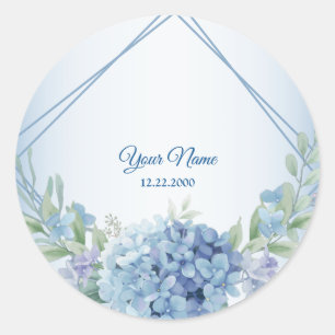 Blauwe Bloemige Kruiden Stof Vintage Trouwfeest Ronde Sticker