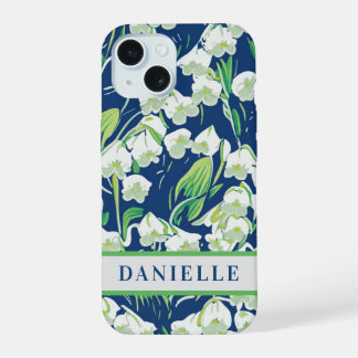 Blauwe Bloemige Lelietje-van-dalen Mei Geboorteblo iPhone 15 Hoesje