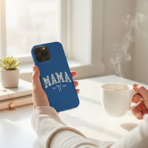 Blauwe Bloemige Mama Varsity Vrouwelijke Minimal iPhone 13 Pro Max Hoesje