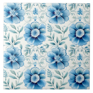 Blauwe Bloemige Mediterraan Elegant Tegeltje
