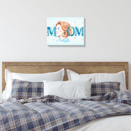 Blauwe Bloemige Moeder Canvas Afdruk (Insitu (Slaapkamer))