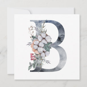 Blauwe Bloemige Monogram Initiaal B Kaart