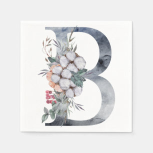 Blauwe Bloemige Monogram Initiaal B Servet