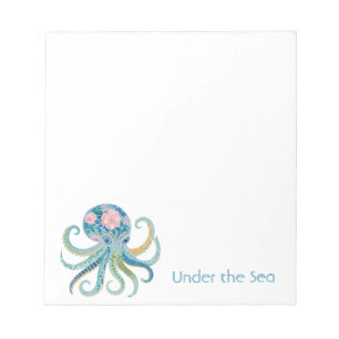 Blauwe Bloemige Octopus Notitieblok