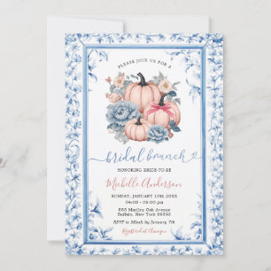 Blauwe Bloemige Roze Pompoen Chinoiserie Bruids Br Kaart